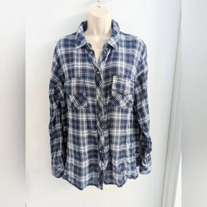KUT From the Kloth Blue and White plaid Snap button Front Shirt Size XL